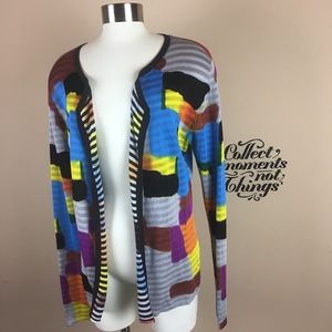 Adore Color Blocked Stripe Open Cardigan Sweater